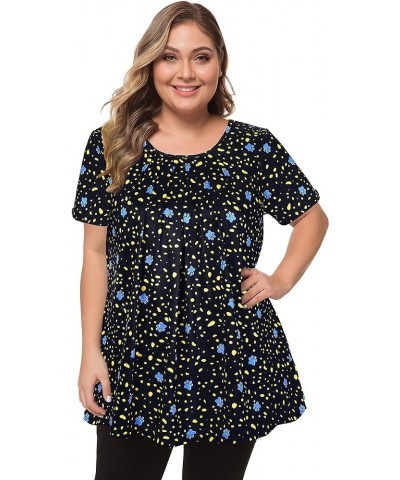 Women's Plus Size Tops Short Sleeve Flowy Shirts Casual Blouses Tunic Tops L-4XL Dark Blue (Floral Printed) $15.59 Tops