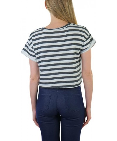 Women's French Terry Short Sleeve Striped Crop Top Charcoal/Ivory $8.98 Others