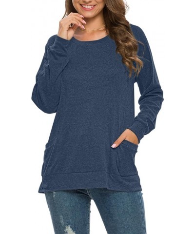 Women's Long Sleeve Round Neck Casual T Shirts Blouses Sweatshirts Tunic Tops with Pocket 01-dusty Blue $13.24 Hoodies & Swea...