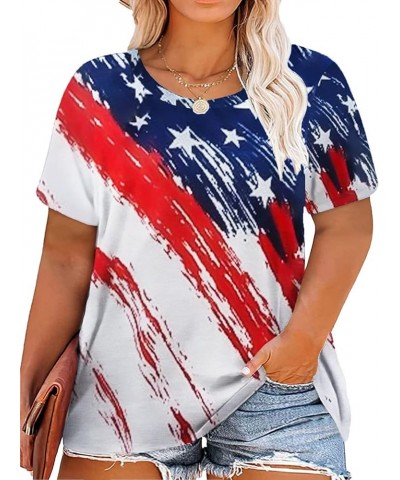 Women Plus Size American Flag Shirt Casual Short Sleeve 4th of July Shirt for Independence Day (1X-4X) H-red $14.74 Tanks