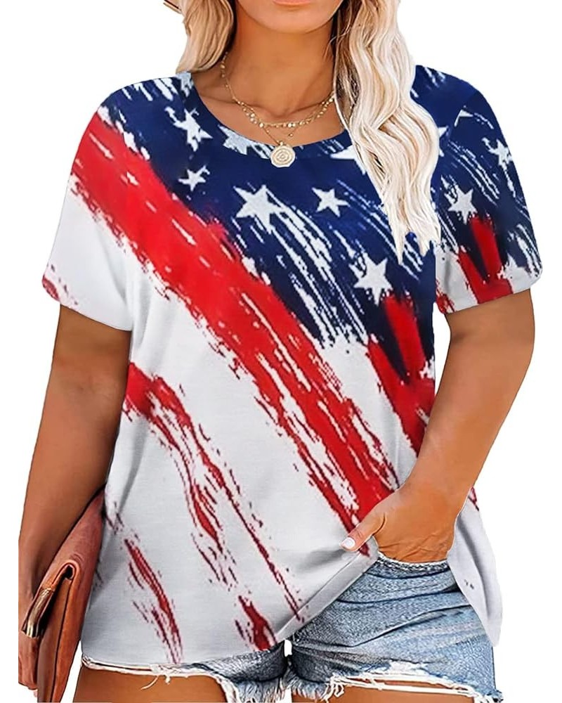 Women Plus Size American Flag Shirt Casual Short Sleeve 4th of July Shirt for Independence Day (1X-4X) H-red $14.74 Tanks