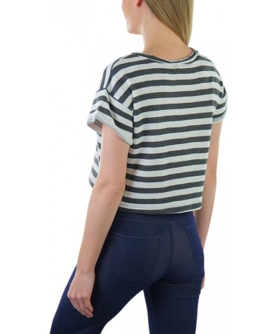 Women's French Terry Short Sleeve Striped Crop Top Charcoal/Ivory $8.98 Others