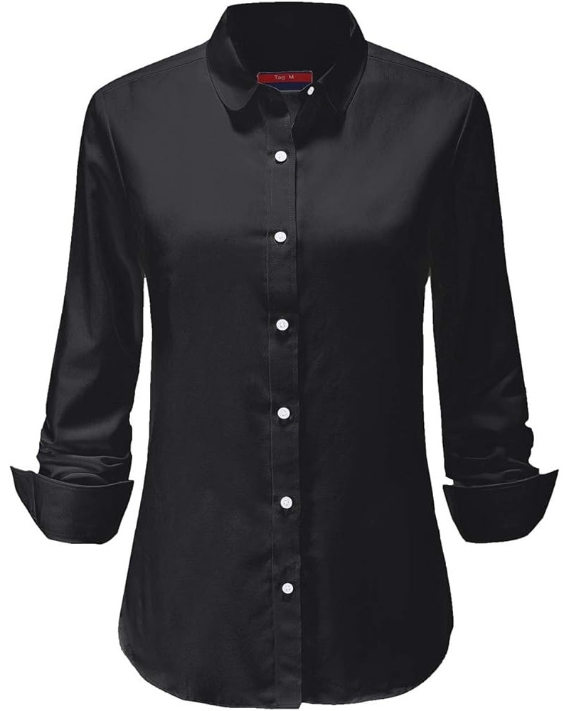 Womens Button Down Shirts Long Sleeve Collared Blouse Ladies Office Dress Shirt Black Oxford $10.12 Blouses