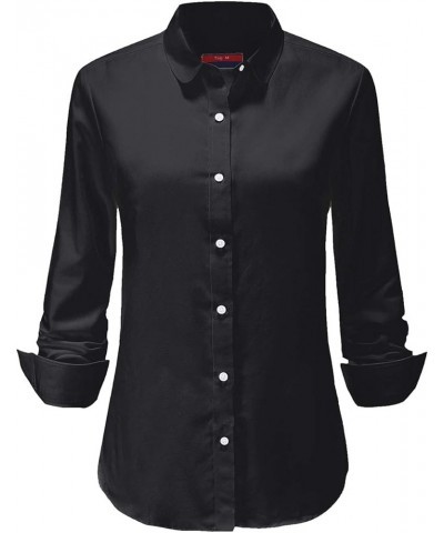 Womens Button Down Shirts Long Sleeve Collared Blouse Ladies Office Dress Shirt Black Oxford $10.12 Blouses