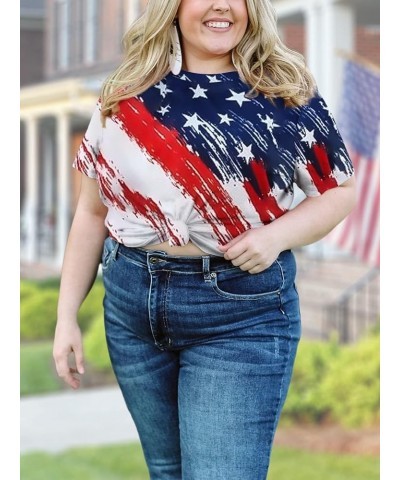 Women Plus Size American Flag Shirt Casual Short Sleeve 4th of July Shirt for Independence Day (1X-4X) H-red $14.74 Tanks