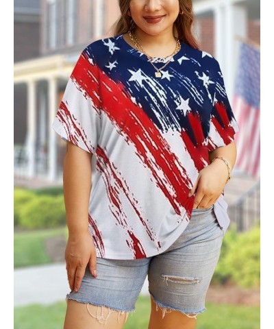 Women Plus Size American Flag Shirt Casual Short Sleeve 4th of July Shirt for Independence Day (1X-4X) H-red $14.74 Tanks