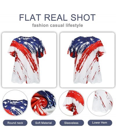 Women Plus Size American Flag Shirt Casual Short Sleeve 4th of July Shirt for Independence Day (1X-4X) H-red $14.74 Tanks