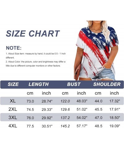 Women Plus Size American Flag Shirt Casual Short Sleeve 4th of July Shirt for Independence Day (1X-4X) H-red $14.74 Tanks