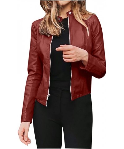 Womens Leather Jacket 2023 Fashion Faux Suede Biker Jackets Fall Zip Up Pu Motorcycle Slim Fit Coats With Pockets 02 Pu-wine ...