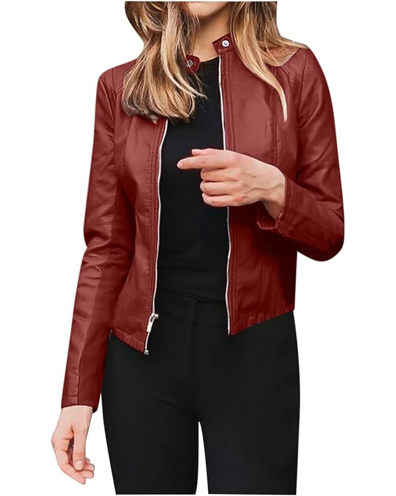 Womens Leather Jacket 2023 Fashion Faux Suede Biker Jackets Fall Zip Up Pu Motorcycle Slim Fit Coats With Pockets 02 Pu-wine ...