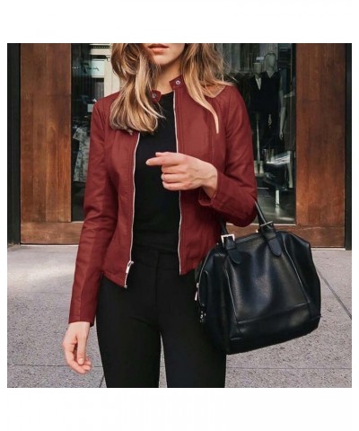 Womens Leather Jacket 2023 Fashion Faux Suede Biker Jackets Fall Zip Up Pu Motorcycle Slim Fit Coats With Pockets 02 Pu-wine ...