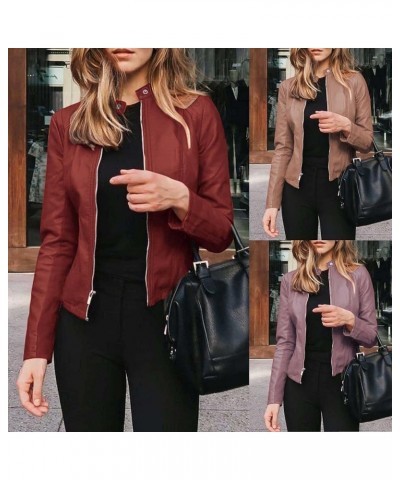 Womens Leather Jacket 2023 Fashion Faux Suede Biker Jackets Fall Zip Up Pu Motorcycle Slim Fit Coats With Pockets 02 Pu-wine ...