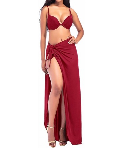 Women's Plus Size Sexy Spaghetti Strap Backless Solid Color Striped Beach Dress Bikini Cover Up S-5xl Wine Red $8.54 Swimsuits