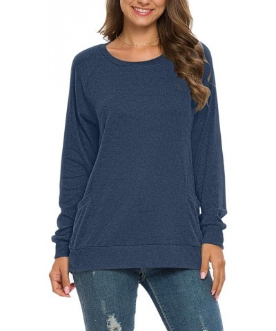 Women's Long Sleeve Round Neck Casual T Shirts Blouses Sweatshirts Tunic Tops with Pocket 01-dusty Blue $13.24 Hoodies & Swea...