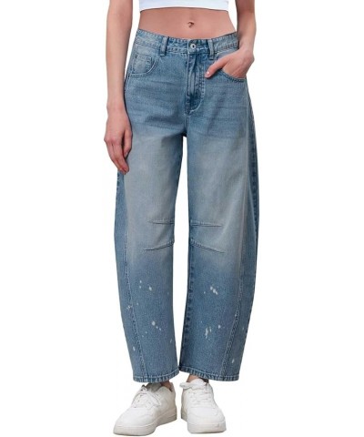 Women's Baggy Boyfriend Jeans Mid Rise Barrel Jeans Wide Leg Loose Y2k Cropped Denim Pants with Pockets B-light Blue $21.45 J...