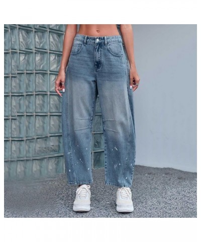 Women's Baggy Boyfriend Jeans Mid Rise Barrel Jeans Wide Leg Loose Y2k Cropped Denim Pants with Pockets B-light Blue $21.45 J...