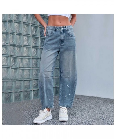 Women's Baggy Boyfriend Jeans Mid Rise Barrel Jeans Wide Leg Loose Y2k Cropped Denim Pants with Pockets B-light Blue $21.45 J...