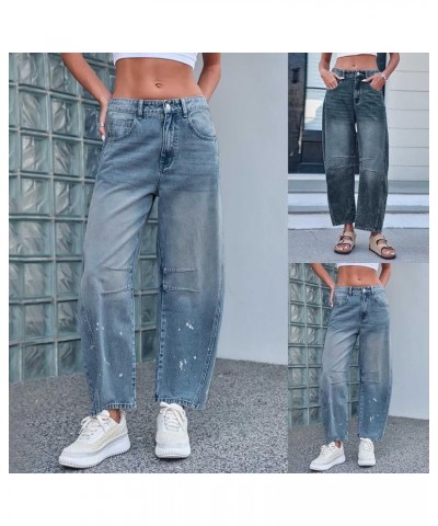 Women's Baggy Boyfriend Jeans Mid Rise Barrel Jeans Wide Leg Loose Y2k Cropped Denim Pants with Pockets B-light Blue $21.45 J...