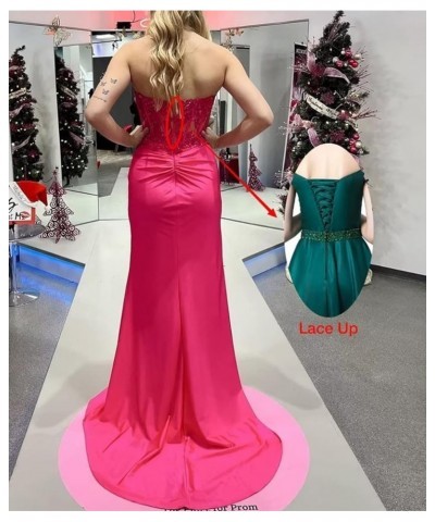 Women's Lace Prom Dresses Long Mermaid with High Slit Crystal Evening Formal Gowns for Wedding Guest Party Illusion Bodycon P...