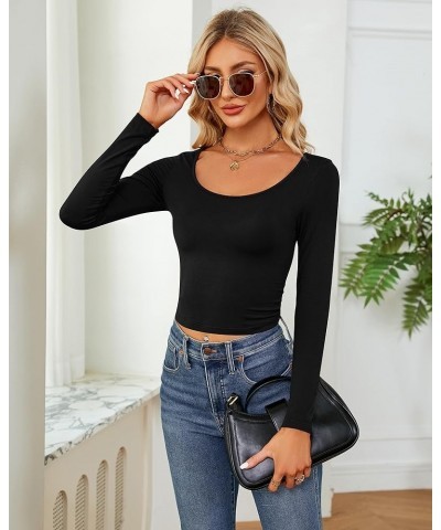 3 Pcs Women's Long Sleeve Basic Crop Tops Slim Fitted Scoop Neck Shirts Solid Casual Tee Top for Women Black, White, Pink $17...