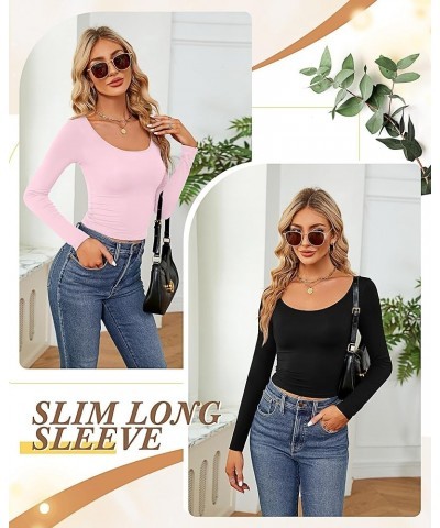 3 Pcs Women's Long Sleeve Basic Crop Tops Slim Fitted Scoop Neck Shirts Solid Casual Tee Top for Women Black, White, Pink $17...