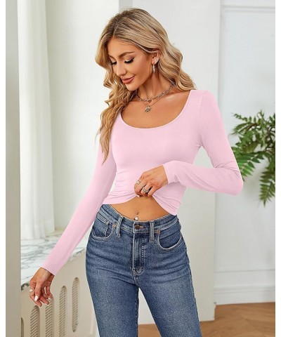 3 Pcs Women's Long Sleeve Basic Crop Tops Slim Fitted Scoop Neck Shirts Solid Casual Tee Top for Women Black, White, Pink $17...