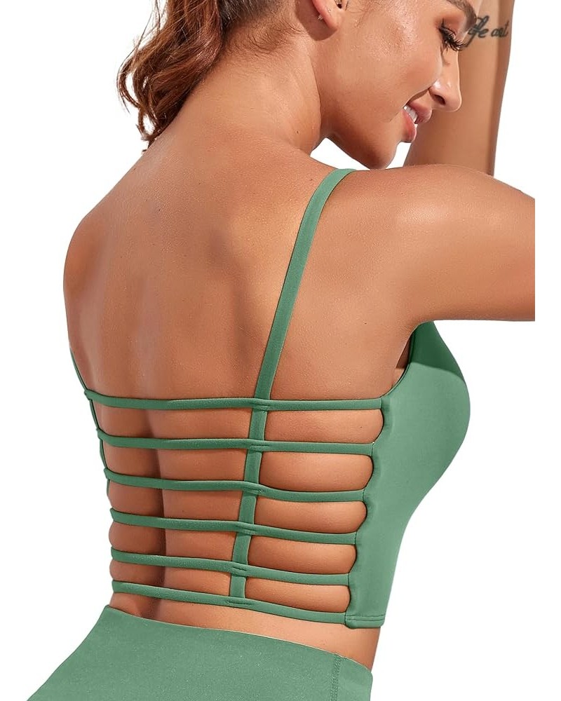 Longline Sports Bra for Women Sexy Open Back Workout Crop Tops Strappy Yoga Tank Top with Built in Bra Turquoise Green Sports...