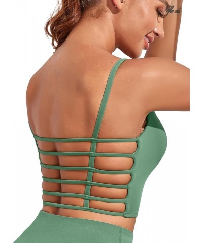 Longline Sports Bra for Women Sexy Open Back Workout Crop Tops Strappy Yoga Tank Top with Built in Bra Turquoise Green Sports...