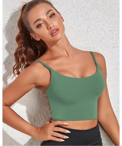 Longline Sports Bra for Women Sexy Open Back Workout Crop Tops Strappy Yoga Tank Top with Built in Bra Turquoise Green Sports...