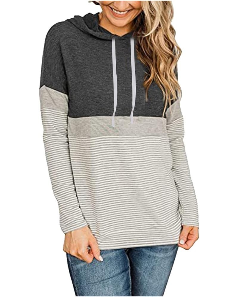 Women's Color Block Pullover Hoodies with Pockets Athletic Sweatshirts Drawstring Hooded Tops Long Sleeve Casual Blouse A09_g...