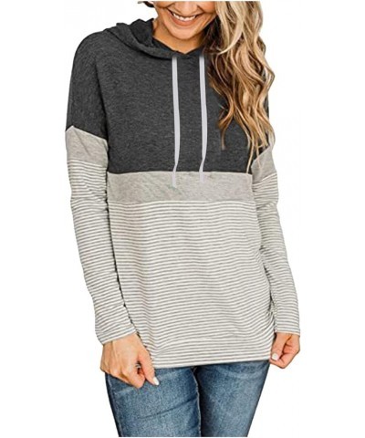 Women's Color Block Pullover Hoodies with Pockets Athletic Sweatshirts Drawstring Hooded Tops Long Sleeve Casual Blouse A09_g...