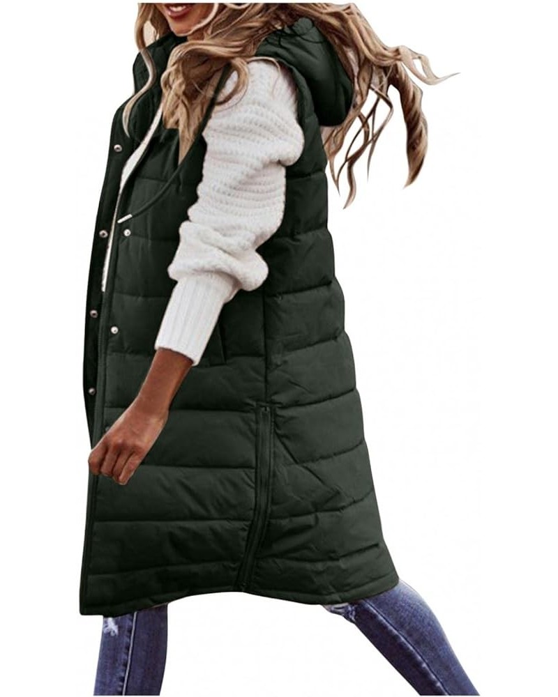 Womens Long Puffer Vest Winter Fall Warm Sleeveless Thick Fleece Cotton Coat 2023 Trendy Solid Zip Up Jacket A-army Green $10...