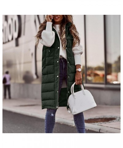 Womens Long Puffer Vest Winter Fall Warm Sleeveless Thick Fleece Cotton Coat 2023 Trendy Solid Zip Up Jacket A-army Green $10...