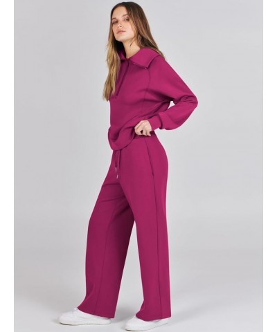 Women 2 Piece Outfits Sweatsuit Set 2023 Fall Oversized Half Zip Sweatshirt Wide Leg Sweatpant Lounge Set Tracksuit Hot Pink ...