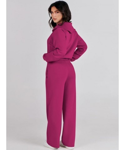 Women 2 Piece Outfits Sweatsuit Set 2023 Fall Oversized Half Zip Sweatshirt Wide Leg Sweatpant Lounge Set Tracksuit Hot Pink ...