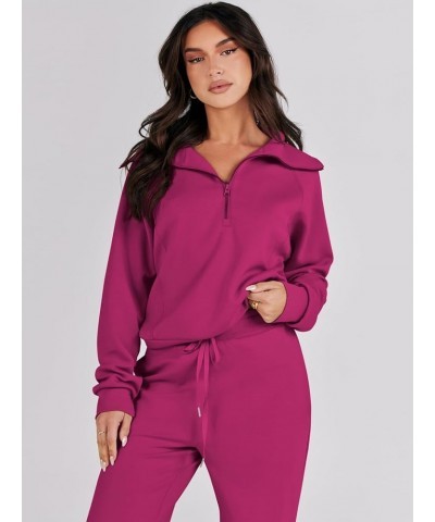 Women 2 Piece Outfits Sweatsuit Set 2023 Fall Oversized Half Zip Sweatshirt Wide Leg Sweatpant Lounge Set Tracksuit Hot Pink ...