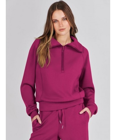 Women 2 Piece Outfits Sweatsuit Set 2023 Fall Oversized Half Zip Sweatshirt Wide Leg Sweatpant Lounge Set Tracksuit Hot Pink ...