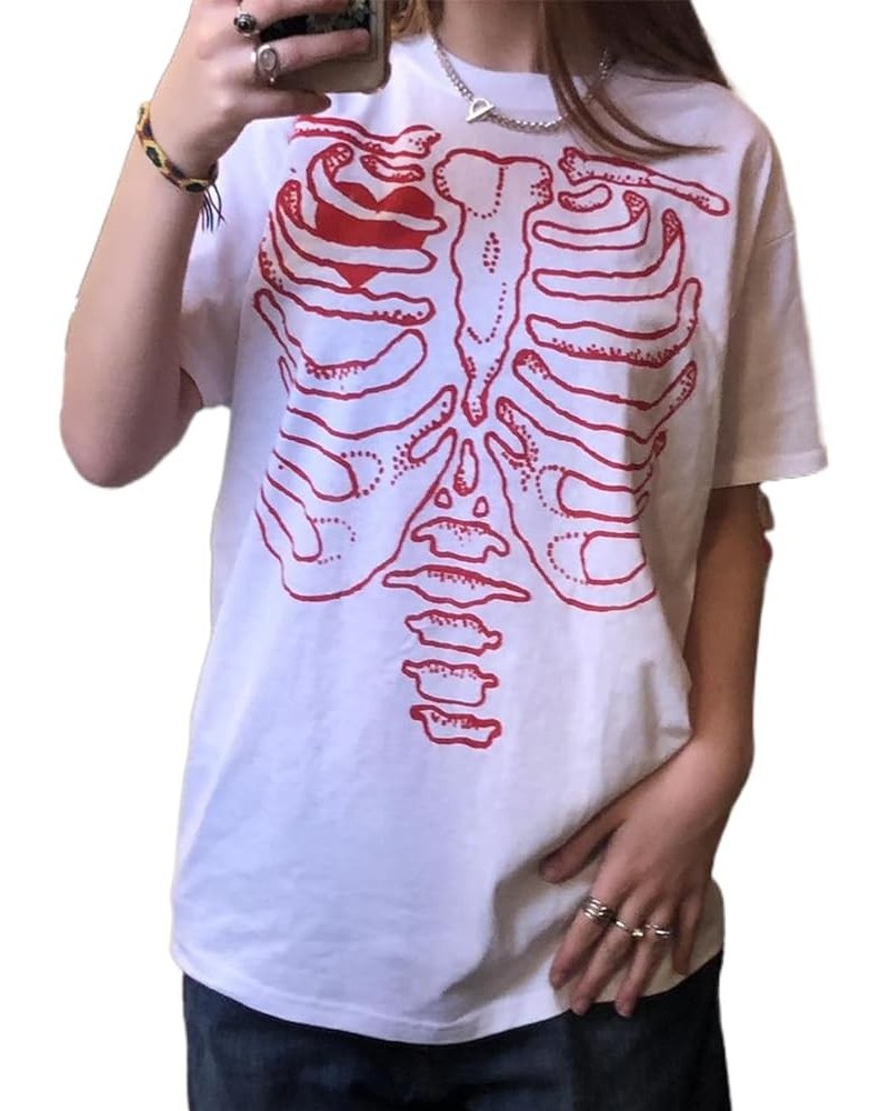 Fairy Grunge Shirt for Women Y2K Vintage Graphic Skeleton Printed Short Sleeve Tee Shirts Loose Fit Fairycore Tops White $12....