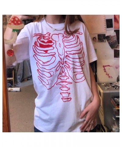 Fairy Grunge Shirt for Women Y2K Vintage Graphic Skeleton Printed Short Sleeve Tee Shirts Loose Fit Fairycore Tops White $12....