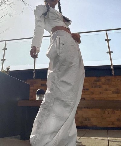 Drawstring Low Waist y2k Cargo Pants Baggy Straight Wide Leg Trousers E-Girls Harajuku Hiphop Streetwear Sweatpants White 3 $...