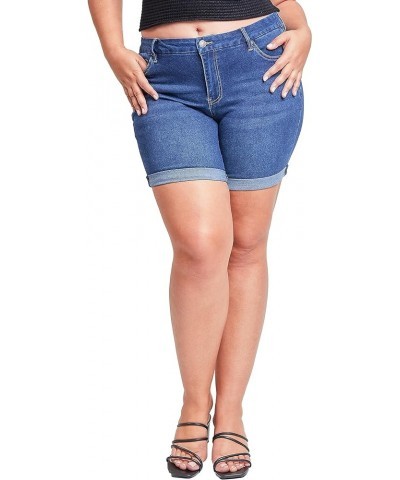 Women's Plus Size Curvy Fit High Rise Shorts with Rolled Cuffs S1569 Midnight Sky Blue $21.30 Shorts