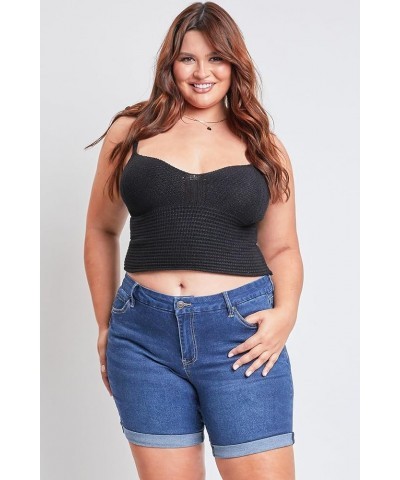 Women's Plus Size Curvy Fit High Rise Shorts with Rolled Cuffs S1569 Midnight Sky Blue $21.30 Shorts