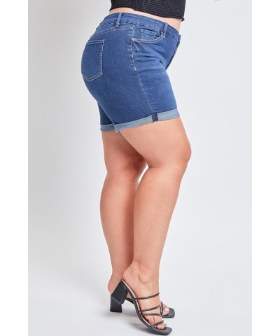 Women's Plus Size Curvy Fit High Rise Shorts with Rolled Cuffs S1569 Midnight Sky Blue $21.30 Shorts