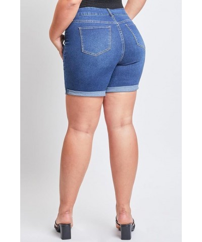 Women's Plus Size Curvy Fit High Rise Shorts with Rolled Cuffs S1569 Midnight Sky Blue $21.30 Shorts