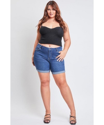 Women's Plus Size Curvy Fit High Rise Shorts with Rolled Cuffs S1569 Midnight Sky Blue $21.30 Shorts