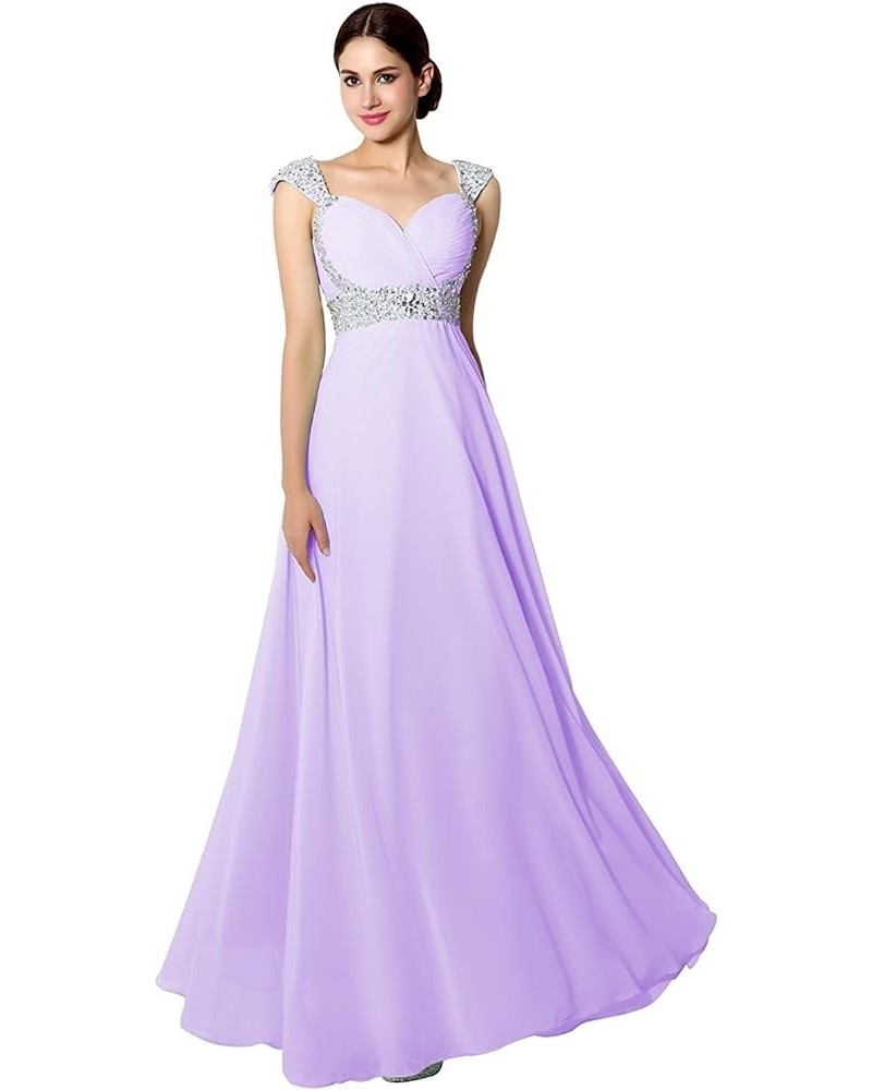 Women's Chiffon Long Prom Dress Beaded Sequin Bridesmaid Gowns Cap Sleeve Lilac $32.96 Dresses