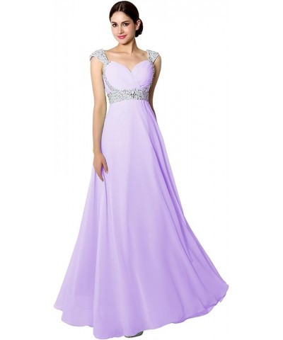 Women's Chiffon Long Prom Dress Beaded Sequin Bridesmaid Gowns Cap Sleeve Lilac $32.96 Dresses