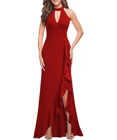 Women's High Neck Sleeveless Split Bodycon Mermaid Evening Cocktail Long Dress Red $33.03 Dresses