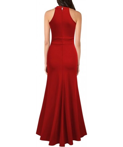 Women's High Neck Sleeveless Split Bodycon Mermaid Evening Cocktail Long Dress Red $33.03 Dresses