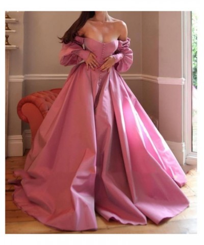 Women's Puffy Sleeve Prom Dress Sweetheart Satin Ball Gown Slit Formal Evening Gowns Princess Wedding Dresses Lilac $45.12 Dr...